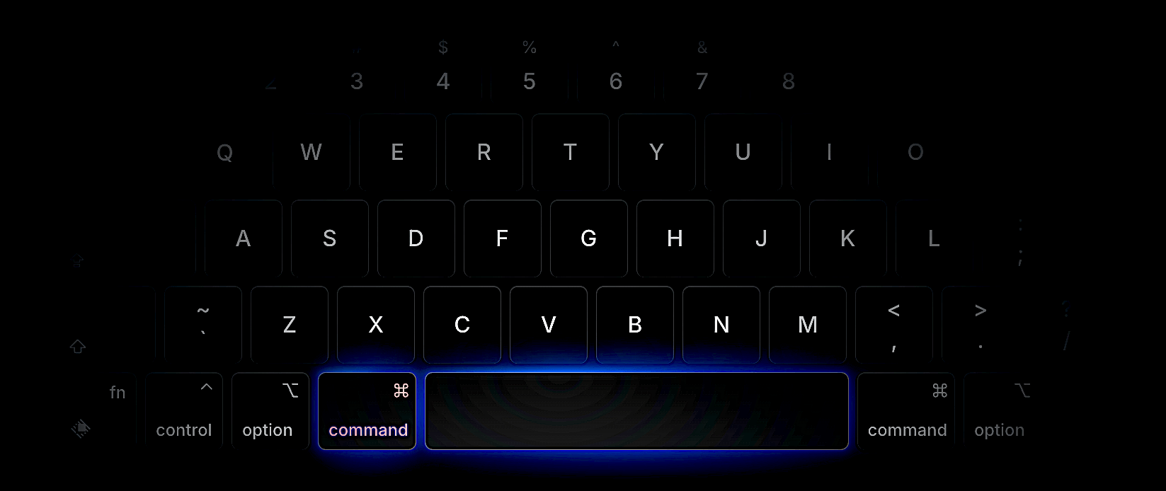 SMOG keyboard interface with shortcuts overlay